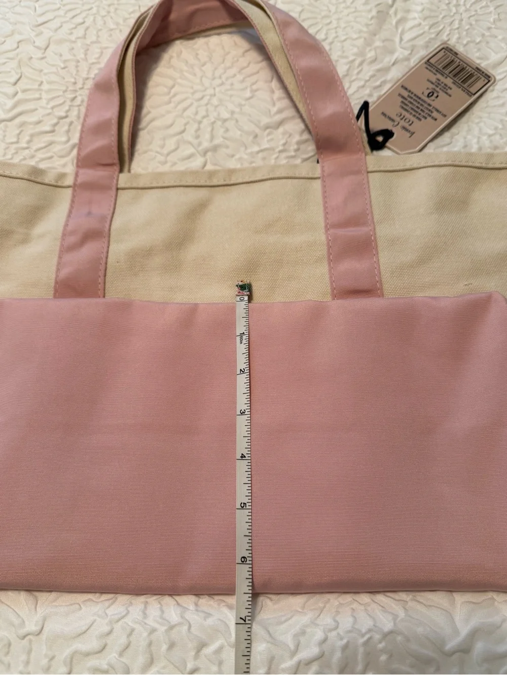 Tote bag- GC Design - white pink w/embroidered rose.  NEW w/tags. 11x18x6.5